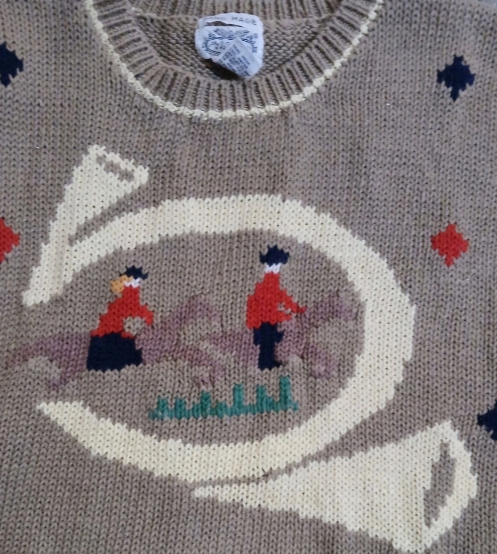 Women's Villager Beige Crewneck Sweater with Equestrian Motif